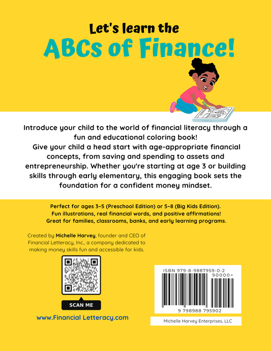 ABCs of Finance Coloring Book for Preschoolers - Financial Letteracy